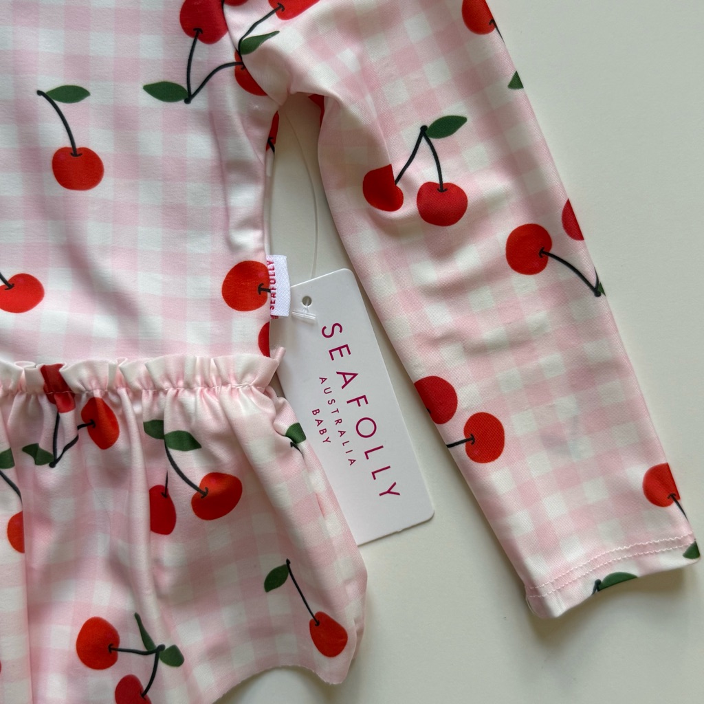 Seafolly Girls Long-Sleeve Flounce Cherry Gingham Paddlesuit & Sunglass Set- 24m — image 4 of 8